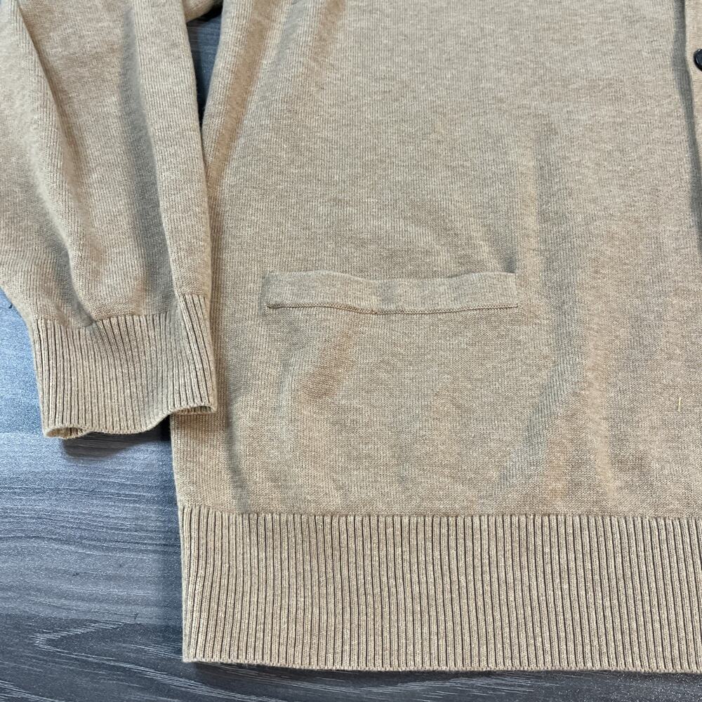 Lands End Cardigan Tan Grandpa V Neck Fine Gauge Cotton‎ Sweater Minimalist 2XL - Picture 5 of 12